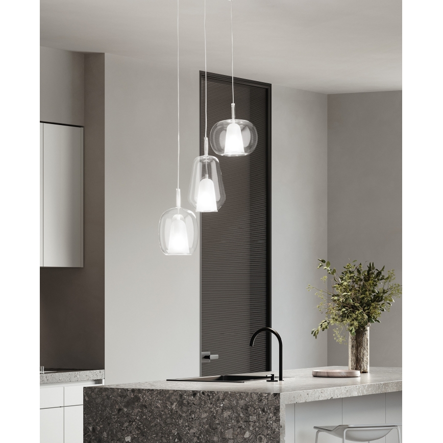 Ondaluce - Pendelleuchte mit Kabel THELMA 3xE27/15W/230V Ø 19,5 cm gold/klarglas