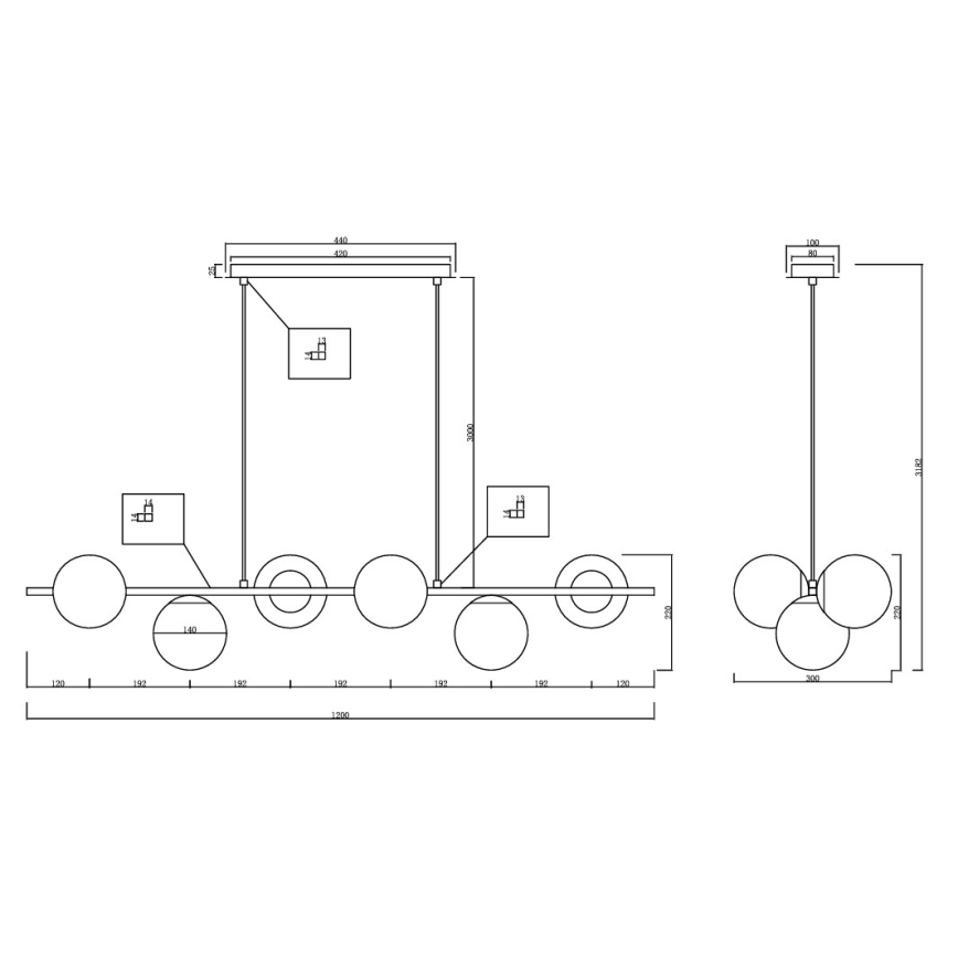 Ondaluce - Pendelleuchte MONILE mit Kabelaufhängung 6xE14/10W/230V schwarz/rauchschwarz