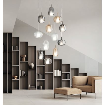 Ondaluce - Pendelleuchte THELMA an Kabel 1xE27/15W/230V Ø 19 cm schwarz/rauchgrau