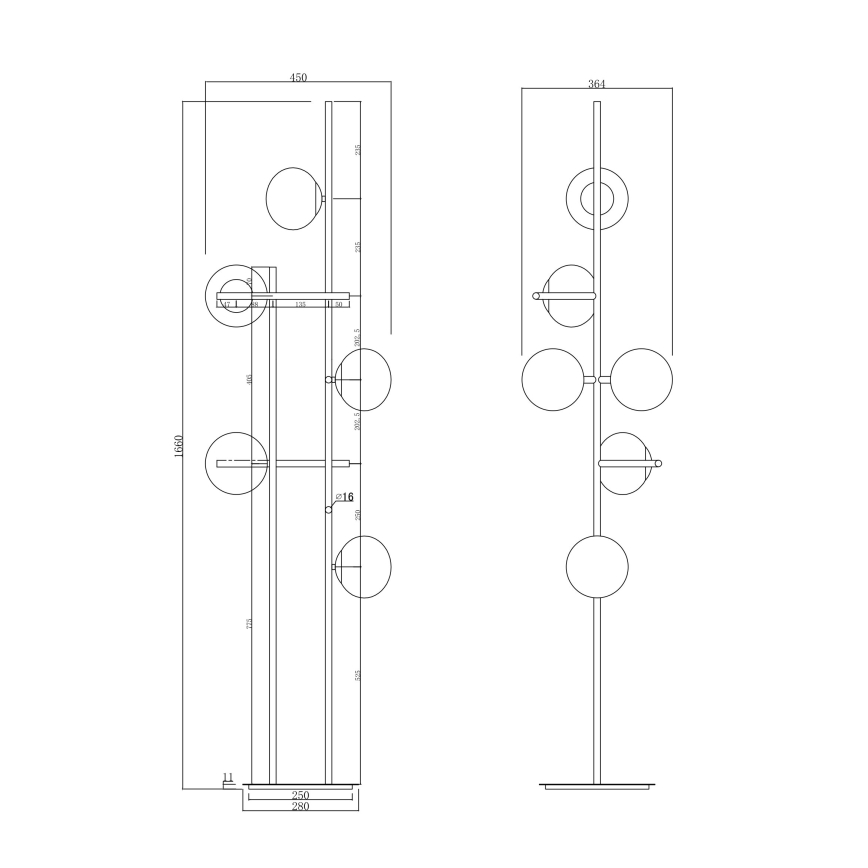 Ondaluce - Stehleuchte JEWEL 6xE14/10W/230V 166 cm schwarz/rauchschwarz