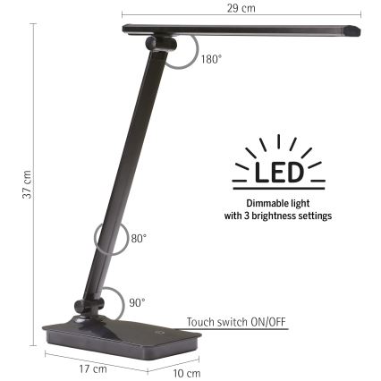 ONLI - Dimmbare LED-Tischleuchte mit USB-Anschluss DESKI LED/7W/230V 4000K schwarz