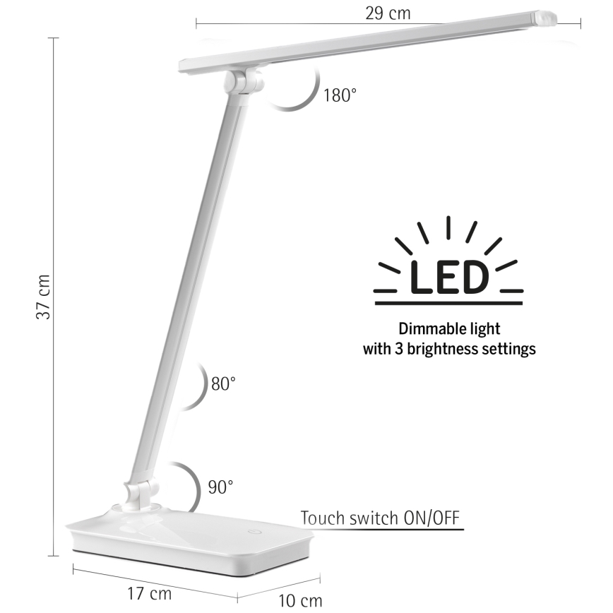 ONLI - Dimmbare LED-Tischleuchte mit Touch-Funktion und USB portem DESKI LED/7W/230V 4000K weiß