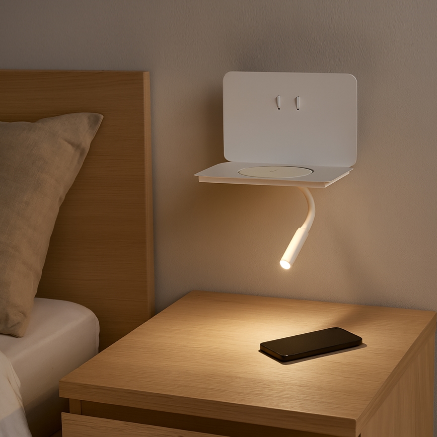 ONLI - Flexible LED-Lampe mit Ablage und Qi-Ladefunktion WIK LED/6,5W/230V + LED/3W weiß