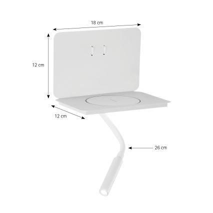 ONLI - Flexible LED-Lampe mit Ablage und Qi-Ladefunktion WIK LED/6,5W/230V + LED/3W weiß