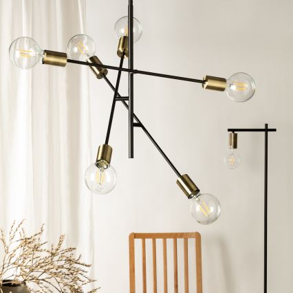 ONLI - Hängeleuchte CROSS 6xE27/22W/230V schwarz/Messing
