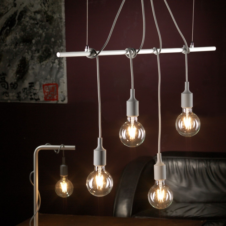 ONLI - Hängeleuchte WIRE 4xE27/15W/230V grau/weiß