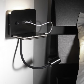 ONLI - Kleine, flexible LED-Leuchte mit Ablage und USB-Aufladung PLAK LED/1W/230V schwarz