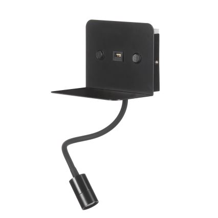 ONLI - Kleine, flexible LED-Leuchte mit Ablage und USB-Aufladung PLAK LED/1W/230V schwarz
