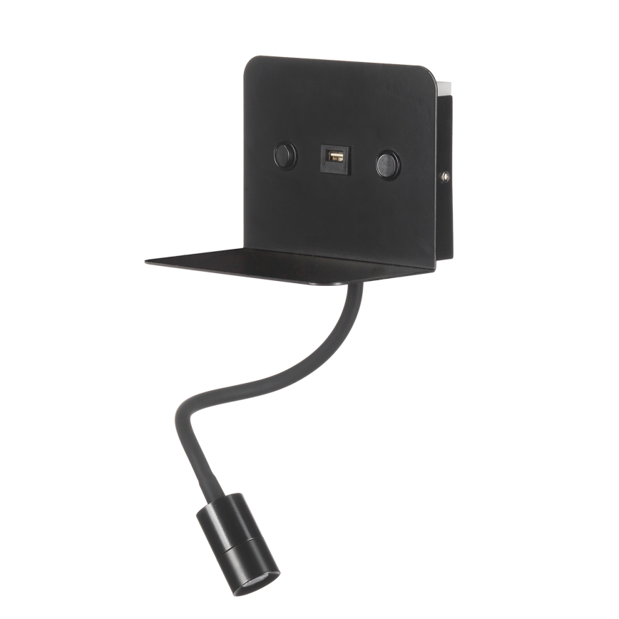 ONLI - Kleine, flexible LED-Leuchte mit Ablage und USB-Aufladung PLAK LED/1W/230V schwarz