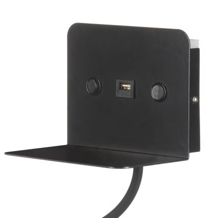 ONLI - Kleine, flexible LED-Leuchte mit Ablage und USB-Aufladung PLAK LED/1W/230V schwarz