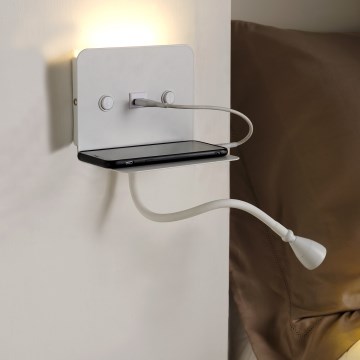 ONLI - Kleine, flexible LED-Leuchte mit Ablage und USB-Aufladung PLAK LED/1W/230V weiß