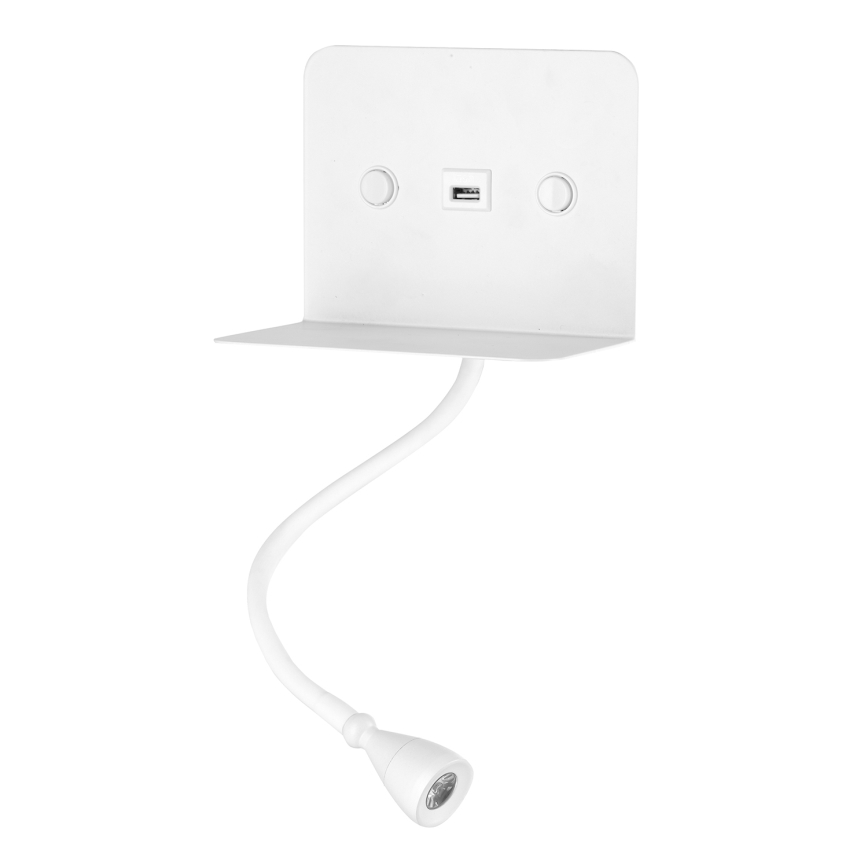 ONLI - Kleine, flexible LED-Leuchte mit Ablage und USB-Aufladung PLAK LED/1W/230V weiß