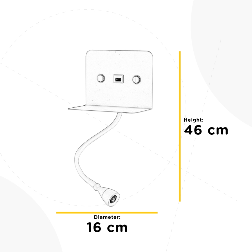 ONLI - Kleine, flexible LED-Leuchte mit Ablage und USB-Aufladung PLAK LED/1W/230V weiß
