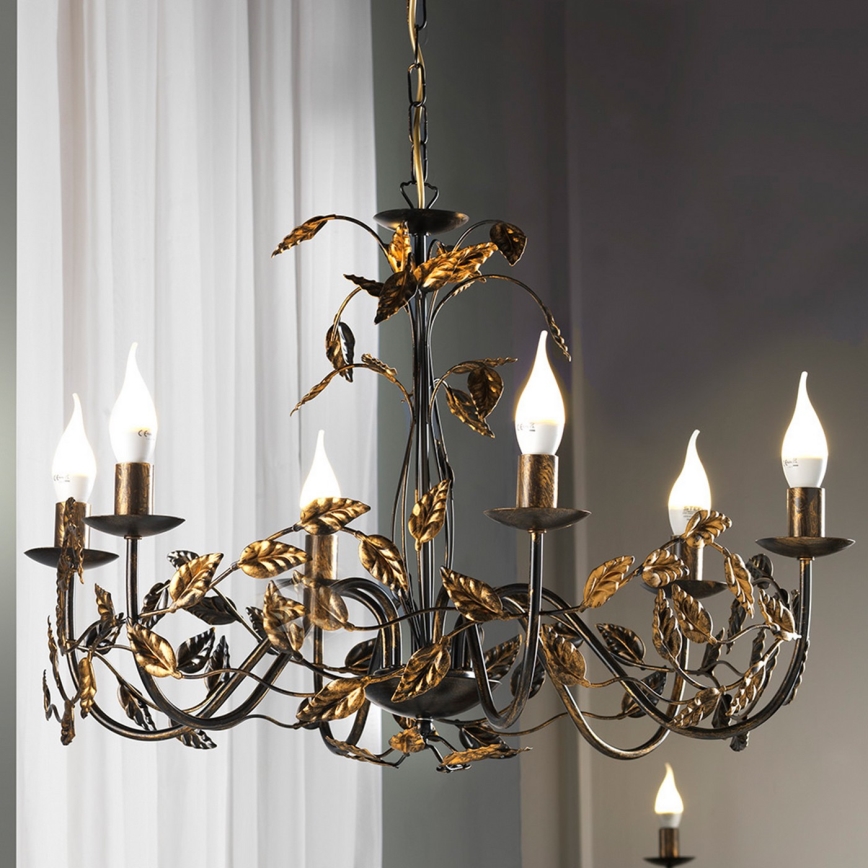 ONLI - Kronleuchter an Kette COLLANA 6xE14/6W/230V bronzen/golden