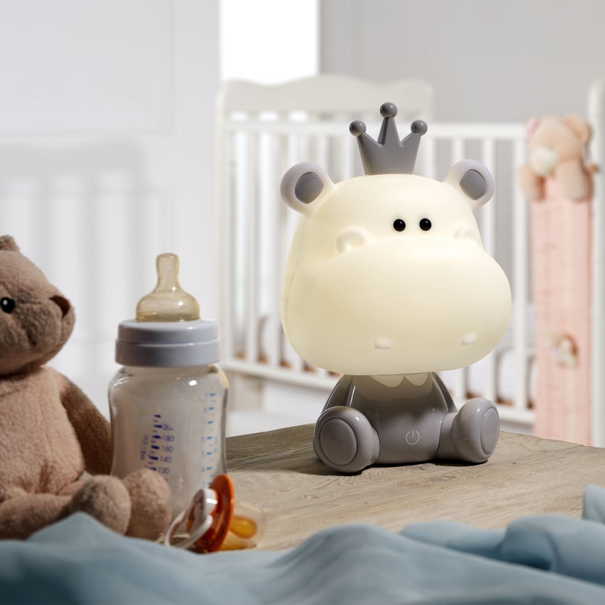ONLI - Dimmbares LED-Kinder-Nachtlicht PUPPIES LED/3W/230V 25 cm Nilpferd/Grau