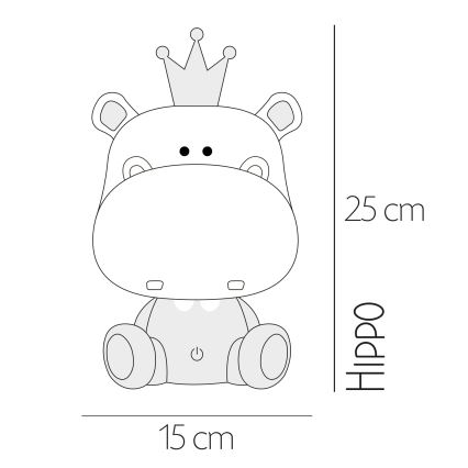 ONLI - Dimmbares LED-Kinder-Nachtlicht PUPPIES LED/3W/230V 25 cm Nilpferd/Grau
