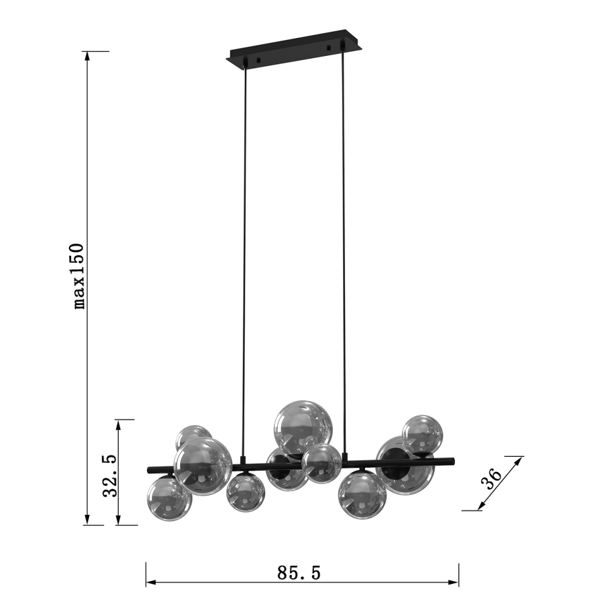 ONLI - Pendelleuchte mit Kabel PALOMA 10xG9/3W/230V schwarz/rauchfarben