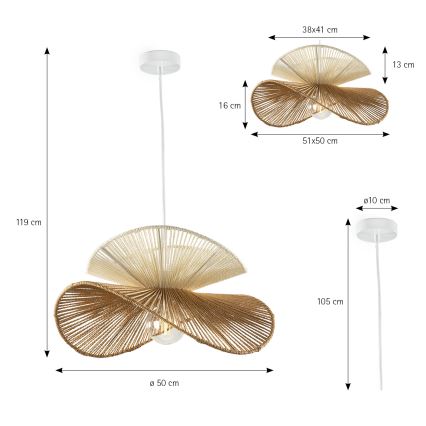 ONLI - Pendelleuchte mit Kabel RINGO 1xE27/15W/230V Raffia