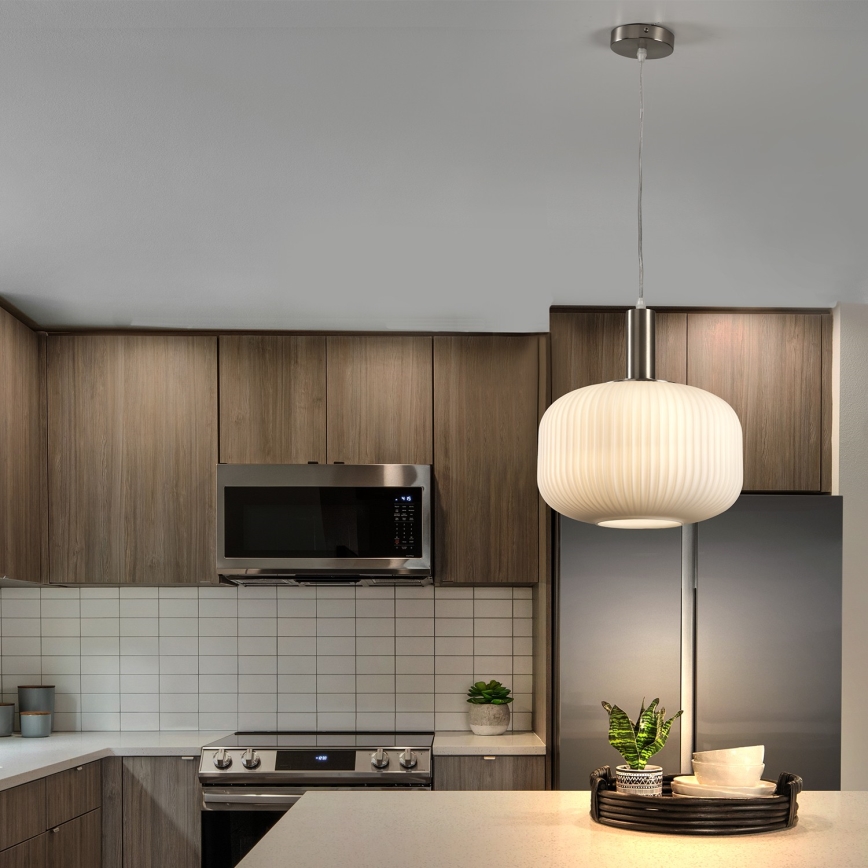 ONLI - Pendelleuchte mit Seilaufhängung DOROTY 1xE27/15W/230V weiß/glänzender Chrom