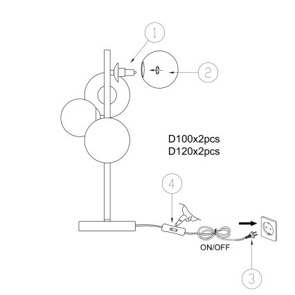ONLI - Tischleuchte PALOMA 4xG9/10W/230V 48 cm schwarz/rauchig