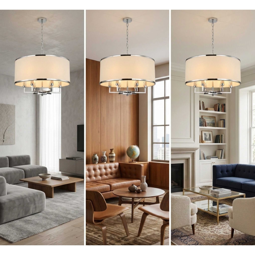 Open Design OR80216 - Kronleuchter an Kette CASA 6xE14/15W/230V cremefarben/Hochglanzchrom