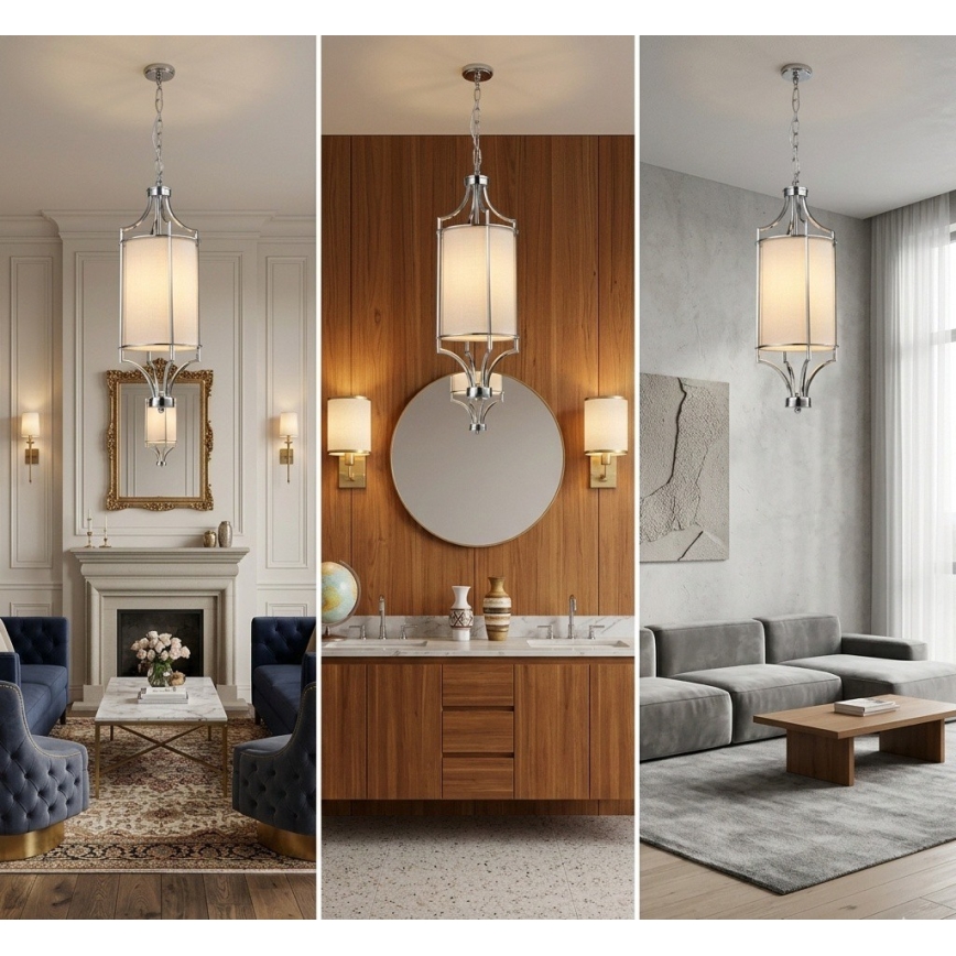 Open Design OR80551 - Hängeleuchte an Kette LUNGA 1xE27/15W/230V hochglänzender Chrom/weiß