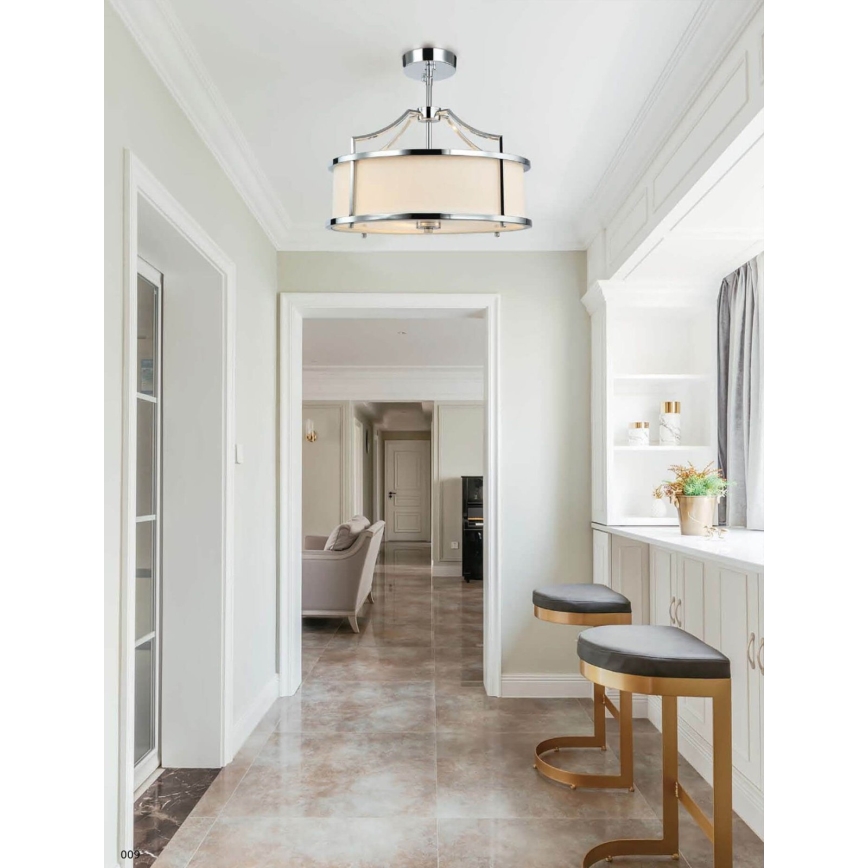 Open Design OR80872 - Pendelleuchte STANZA mit Stange 4xE27/15W/230V Ø 55 cm glänzender Chrom/Weiß