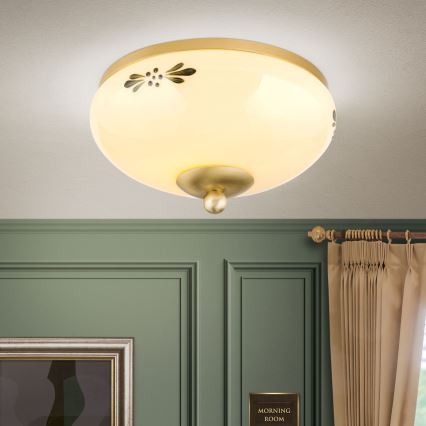 Deckenleuchte LANDHAUS 1xE27/60W/230V d 21 cm Messing/beige