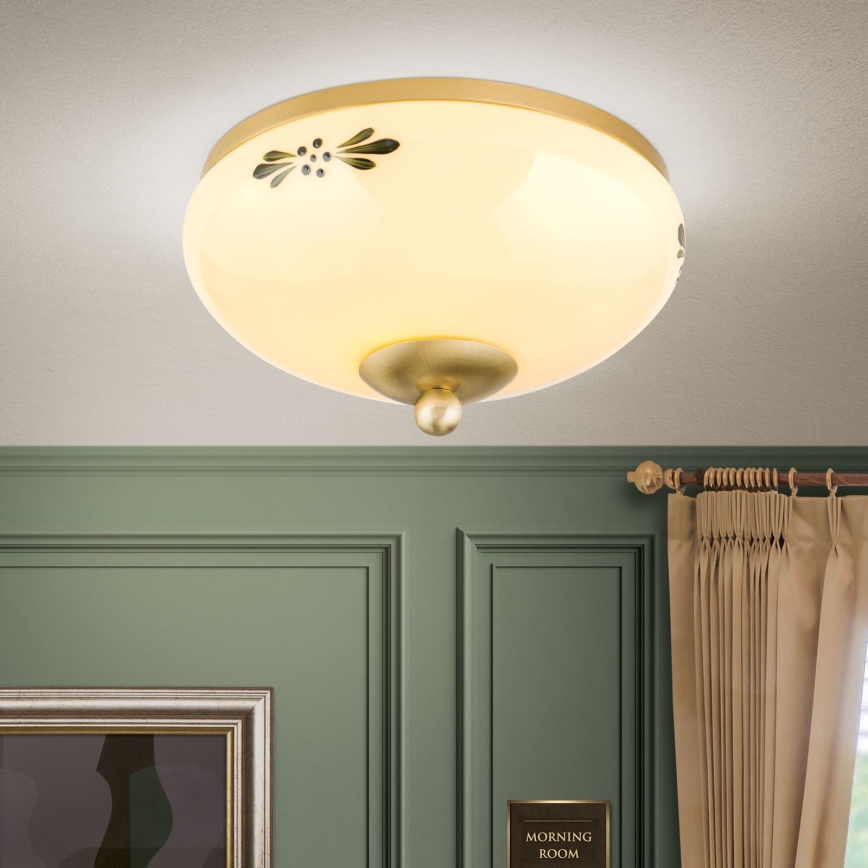 Deckenleuchte LANDHAUS 1xE27/60W/230V d 21 cm Messing/beige