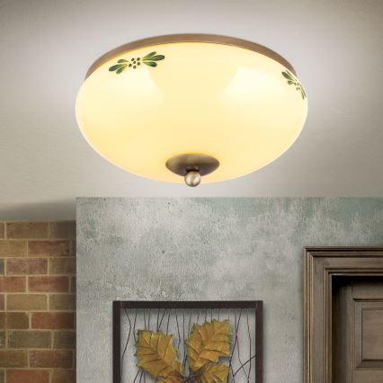 Deckenleuchte LANDHAUS 2xE27/60W/230V d 28 cm bronzen/beige