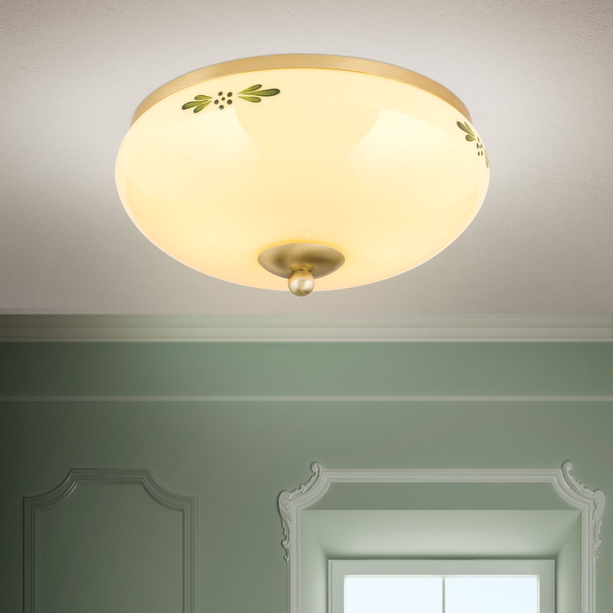 Deckenleuchte LANDHAUS 2xE27/60W/230V d 28 cm Messing/beige