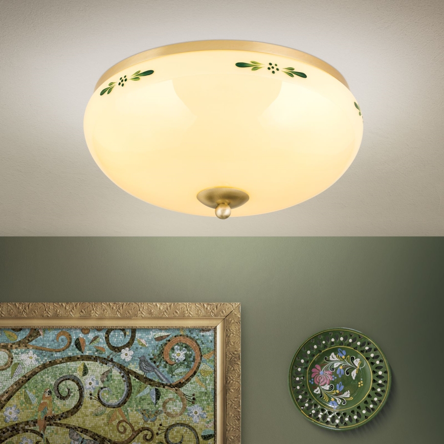 Deckenleuchte LANDHAUS 3xE27/60W/230V d 35 cm Messing/beige