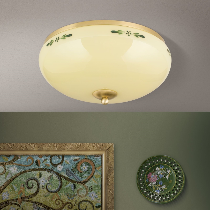 Deckenleuchte LANDHAUS 3xE27/60W/230V d 35 cm Messing/beige