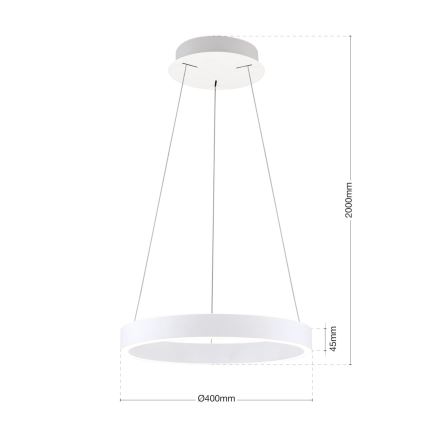 KOLK LED-dimmbare Pendelleuchte an Kabel, LED/40W/230V, 2700/3000/4000K, Ø 40 cm, weiß