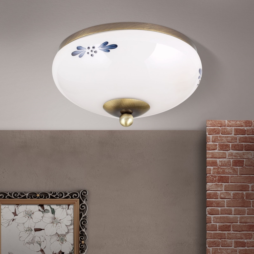 Deckenleuchte LANDHAUS 1xE27/60W/230V Ø 21 cm bronze/weiß/blau