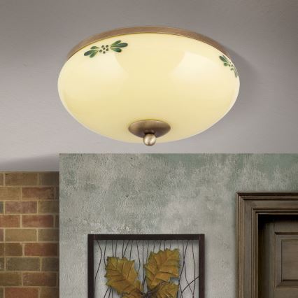 Deckenleuchte LANDHAUS 2xE27/60W/230V Ø 28 cm bronze/beige/grün