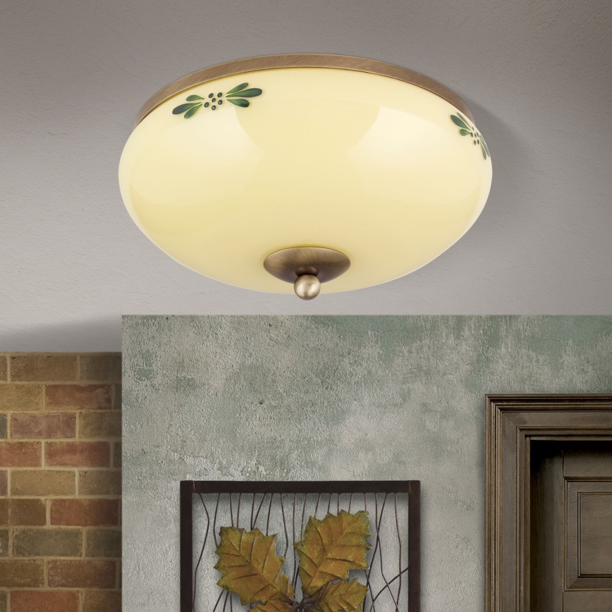 Deckenleuchte LANDHAUS 2xE27/60W/230V Ø 28 cm bronze/beige/grün