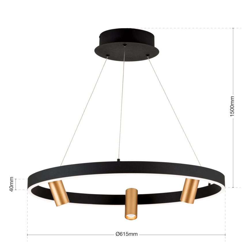 Dimmbare LED-Hängeleuchte BERLIN LED/50W/230V schwarz/golden
