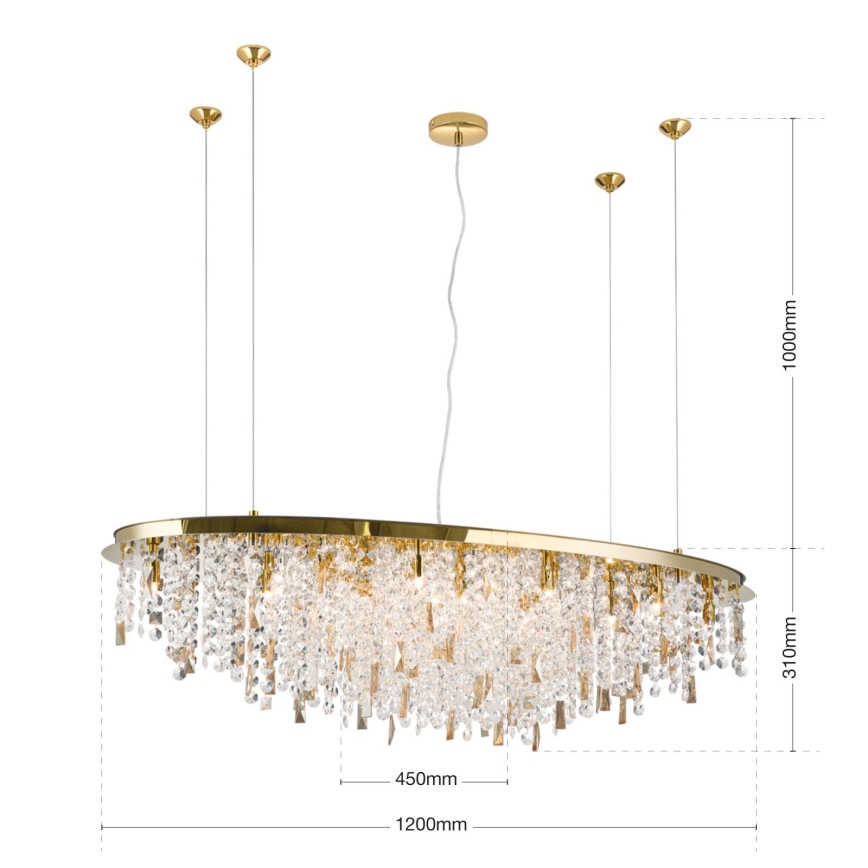 Kristall-Kronleuchter an Aufhängung CRYSTALRIVER 21xG9/40W/230V golden