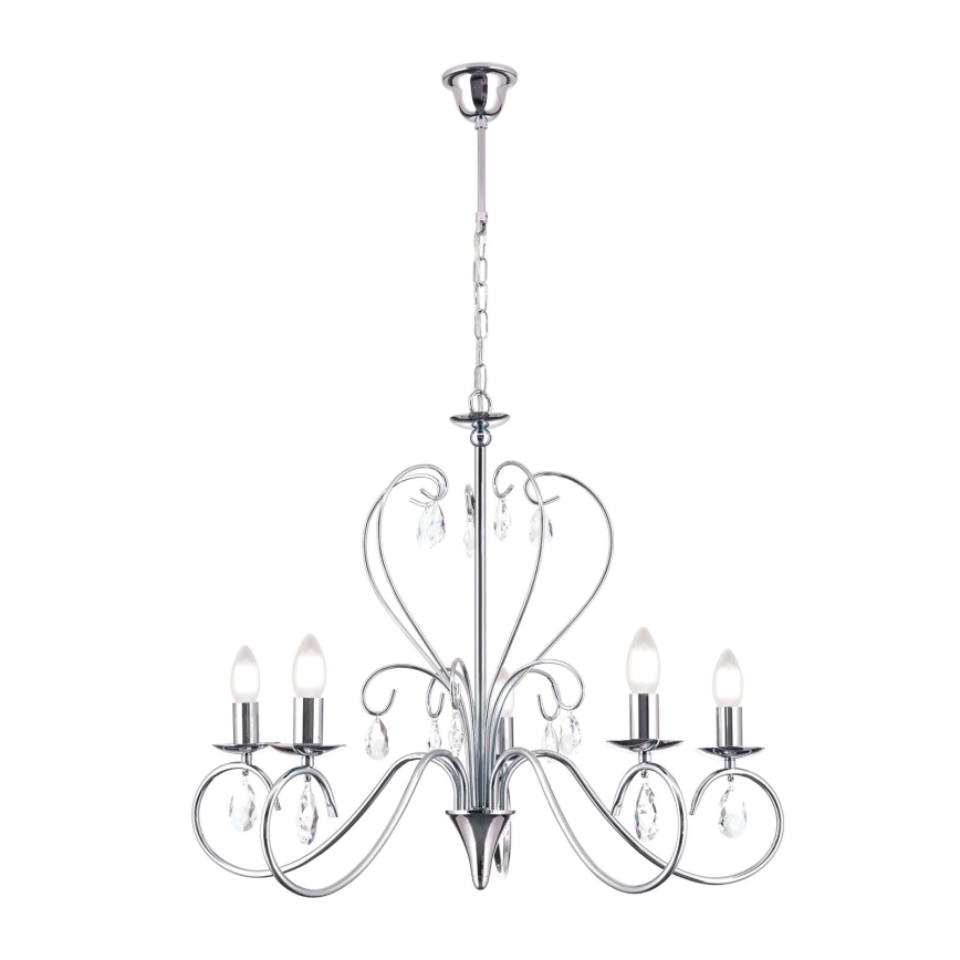 Kristall-Kronleuchter an Kette ALESSIA 5xE14/40W/230V glänzendes Chrom