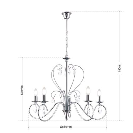 Kristall-Kronleuchter an Kette ALESSIA 5xE14/40W/230V glänzendes Chrom