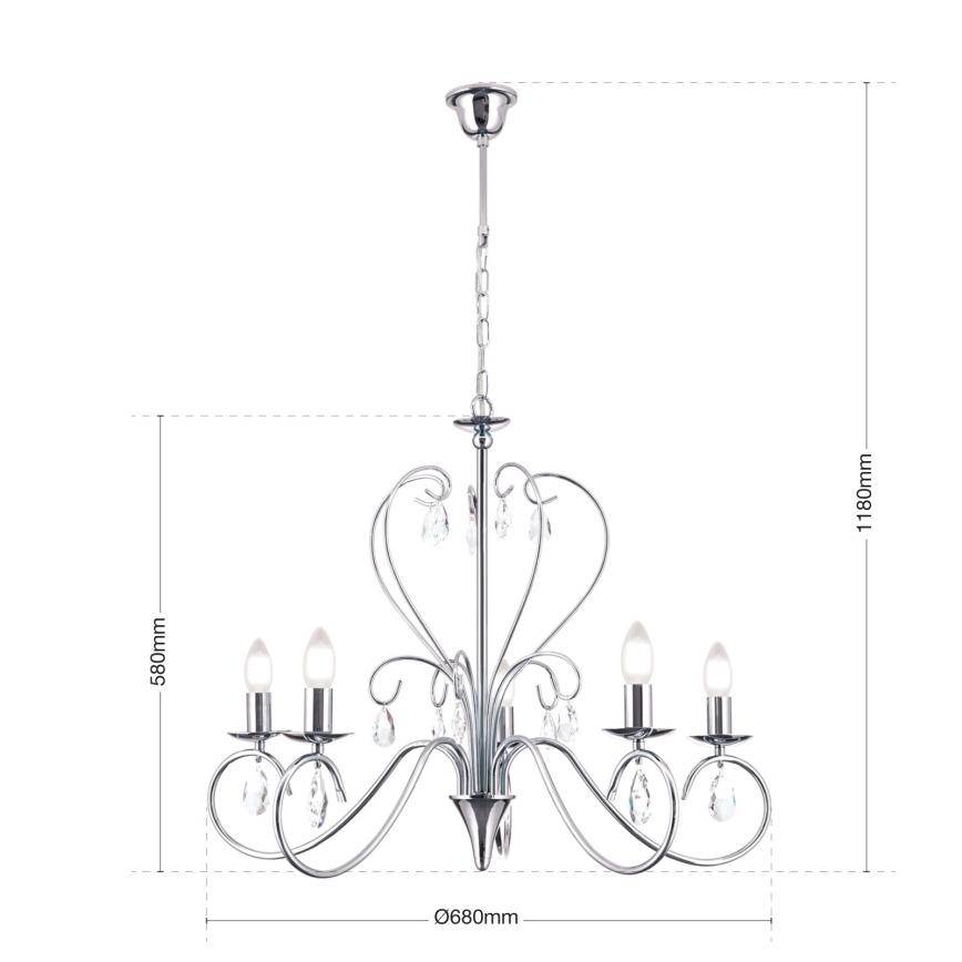 Kristall-Kronleuchter an Kette ALESSIA 5xE14/40W/230V glänzendes Chrom