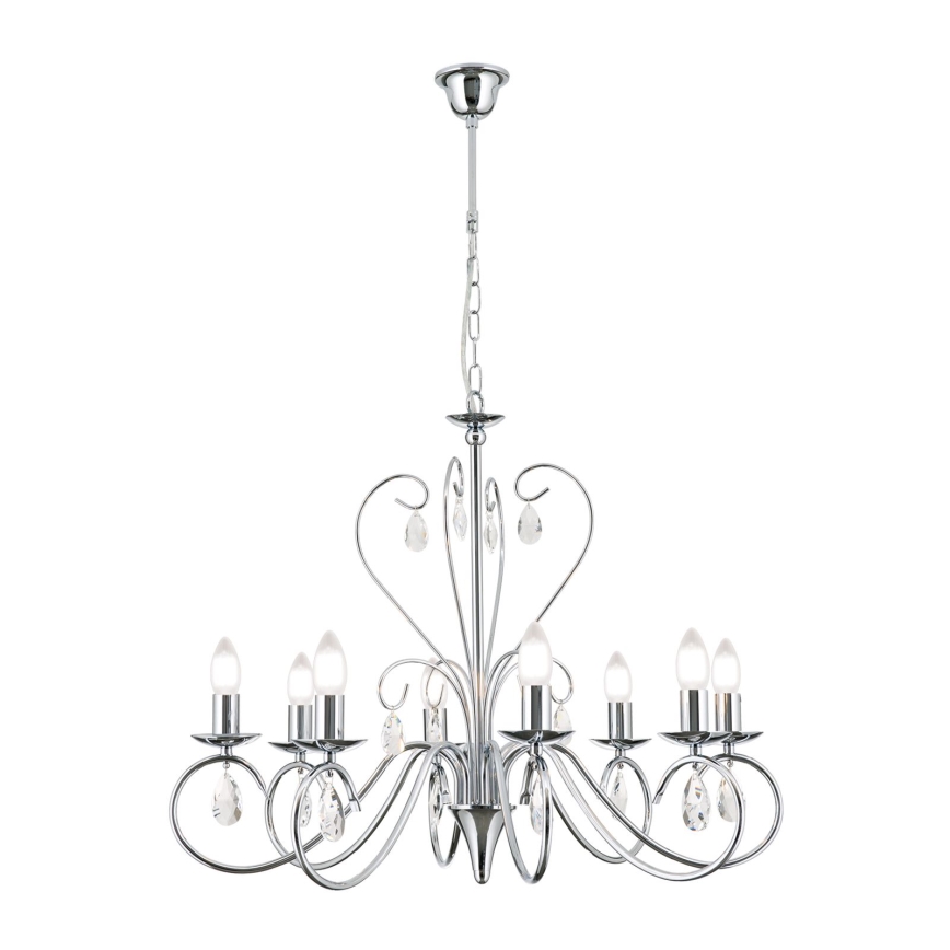 Kristall-Kronleuchter an Kette ALESSIA 8xE14/40W/230V glänzendes Chrom