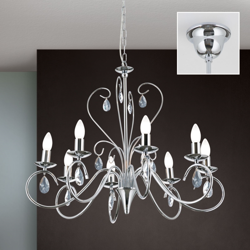 Kristall-Kronleuchter an Kette ALESSIA 8xE14/40W/230V glänzendes Chrom