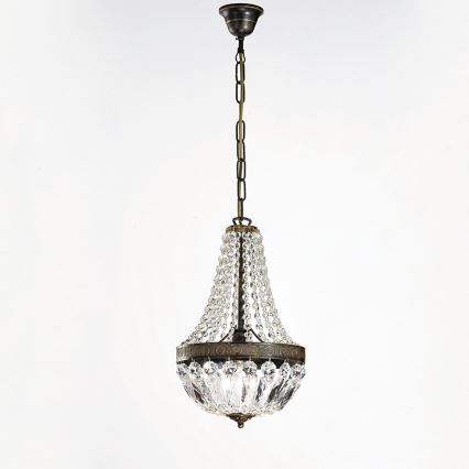 Kristall-Kronleuchter an Kette ARILA 1xE27/60W/230V d 25,5 cm braun/Patina