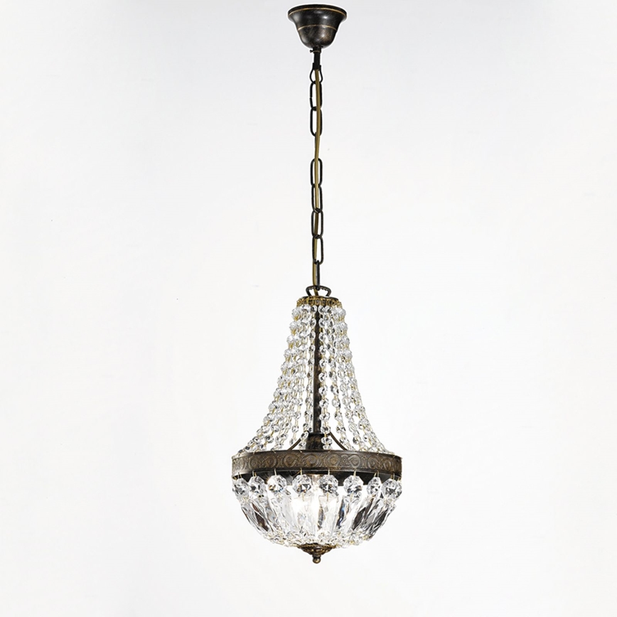 Kristall-Kronleuchter an Kette ARILA 1xE27/60W/230V d 25,5 cm braun/Patina