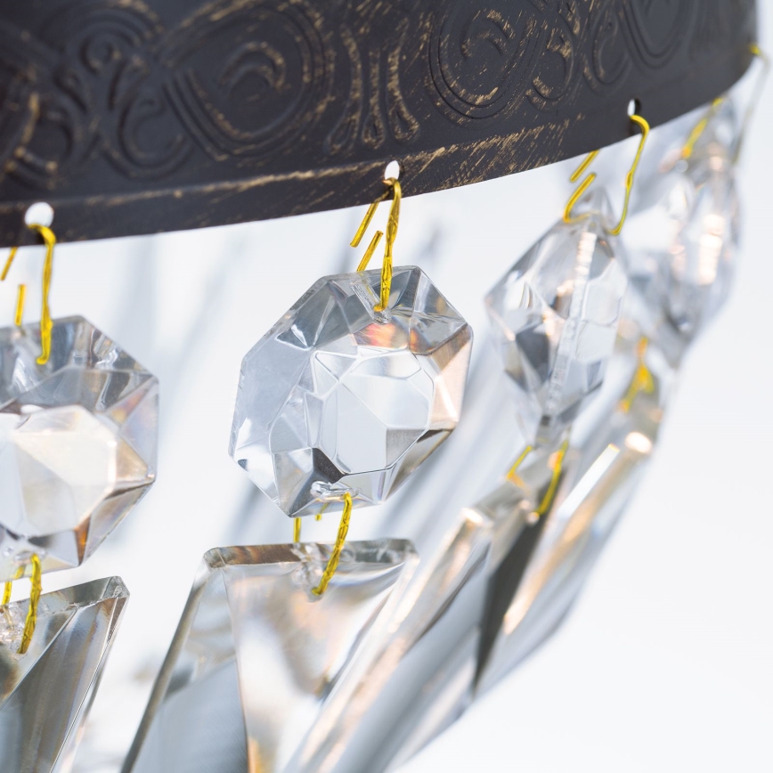 Kristall-Kronleuchter an Kette ARILA 1xE27/60W/230V d 25,5 cm braun/Patina