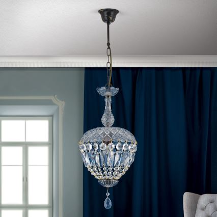 Kristall-Kronleuchter an Kette ARILA 1xE27/60W/230V d 25 cm braun/Patina