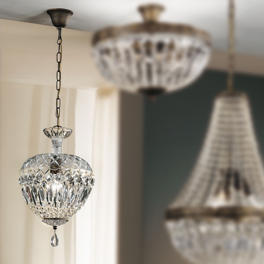 Kristall-Kronleuchter an Kette ARILA 1xE27/60W/230V d 25 cm braun/Patina