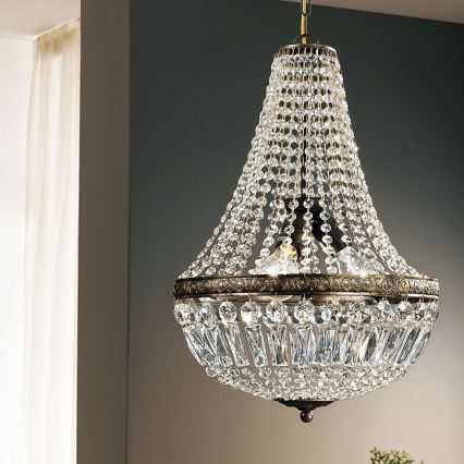 Kristall-Kronleuchter an Kette ARILA 3xE27/60W/230V d 40 cm braun/Patina